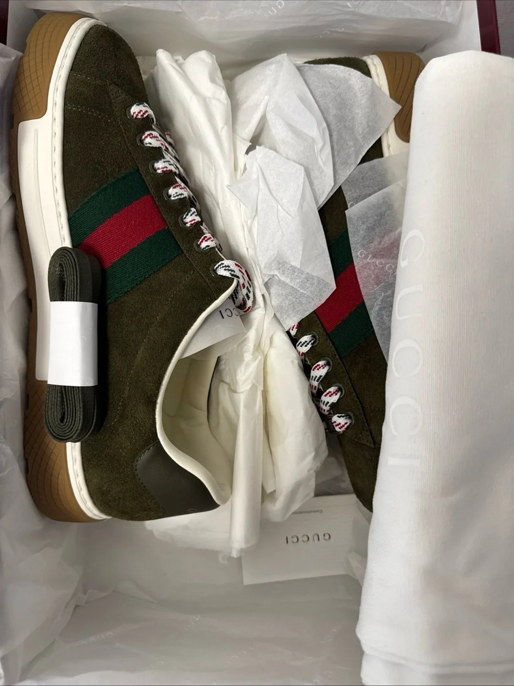 New Gucci Men's Ace Suede Sneakers. Bottle Green. Sz G7/8US. $1050